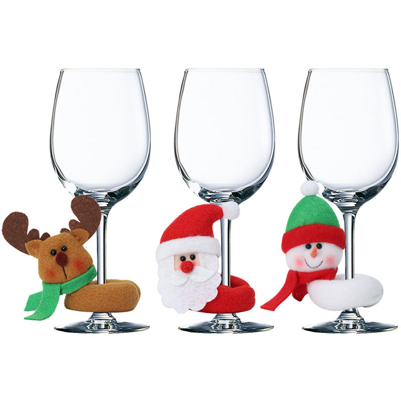 Christmas Small Gift, Flannelette Wine Glass Holder, Old Man, Snowman, Elk, Christmas Decorations