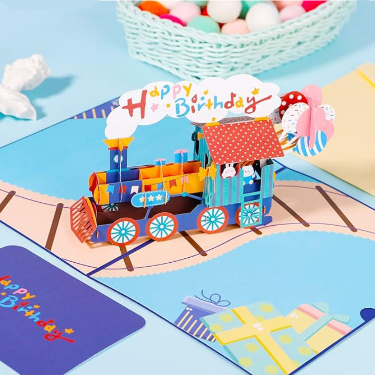 Birthday Cards Train 3D Pop Up Birthday Cards Happy Birthday Pop Up Card Anniversary Greeting Cards Birthday Gifts for Children Daughter Son Friends Granddaughter Grandson 2 Sets