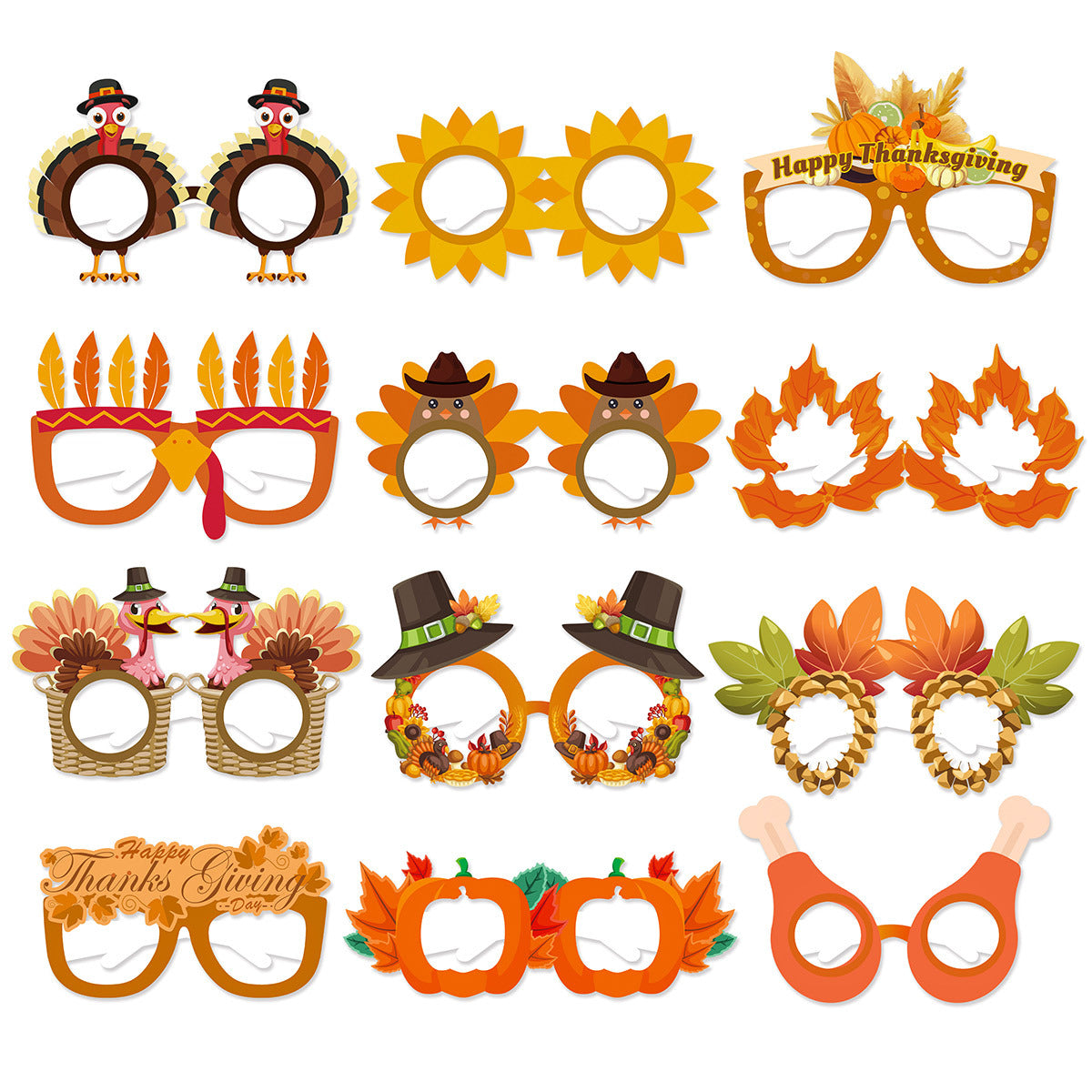 Thanksgiving Paper Glasses Holiday Party Decoration Quirky Photo Glasses Set