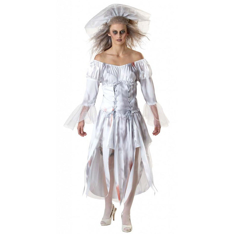 Halloween Horror Bloody Ghost Bride Costume Cosplay Ghost Festival Bloodstained Adult Female Performance Game Costume Plus Size