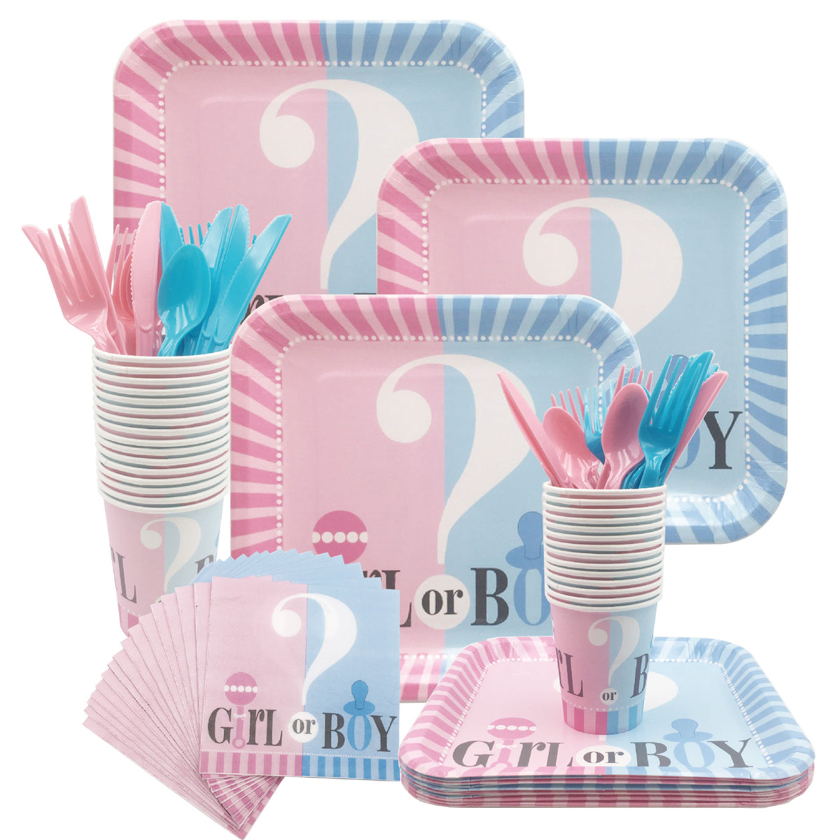 Square Gender Reveal Party Supplies Balloon Decoration Set boy or girl Paper Plate Paper Cup Tablecloth Knife Fork Spoon Straw Pull Flag Set