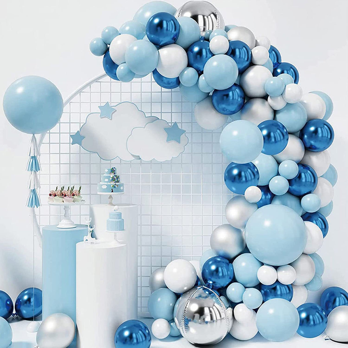 Light Blue, Dark Blue, Silver, White Birthday Scene Decoration and Party Decoration