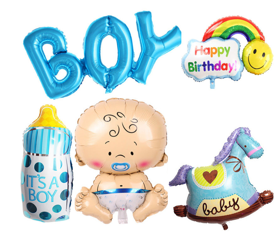 Baby Showers Aluminum Balloon Birthday Party Decoration Arrangement Balloon Set with Letters BOY GIRL, Bottle, Pony, Boy, Girl Balloon 5 Pieces Set