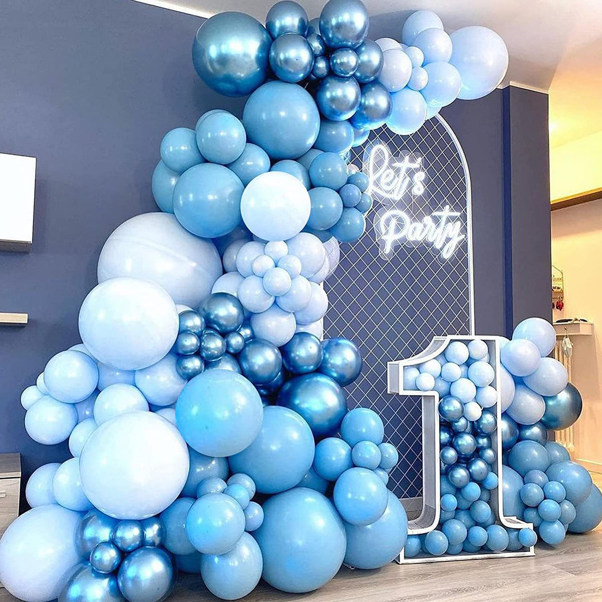 Light Blue Dark Blue White Balloon Set Birthday Scene Decoration Party Decoration