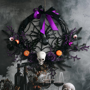 Halloween Purple Simulation Skull, Spider, Pumpkin, Horror Scene Arrangement Decoration Garland