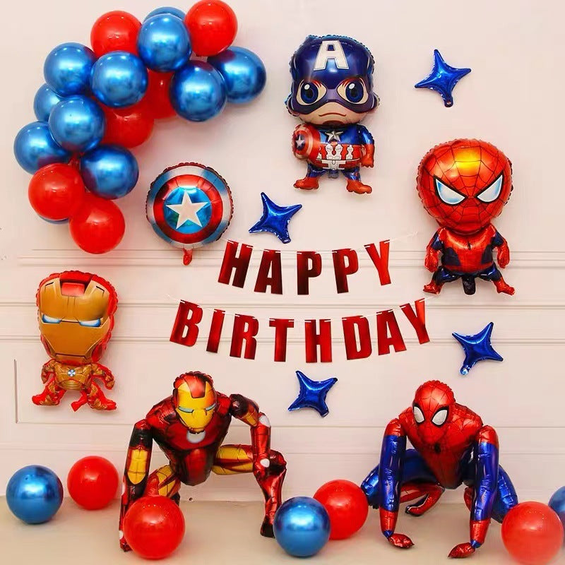 Aluminum Film Balloon Marvel 3D Spider-Man Iron Man Captain America Birthday Party Decoration Atmosphere Set Scene Arrangement