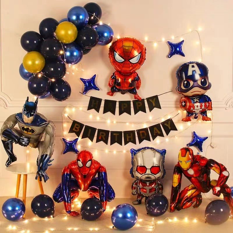 Aluminum Film Balloon Marvel 3D Spider-Man Iron Man Batman Captain America Birthday Party Decoration Atmosphere Set Scene Arrangement