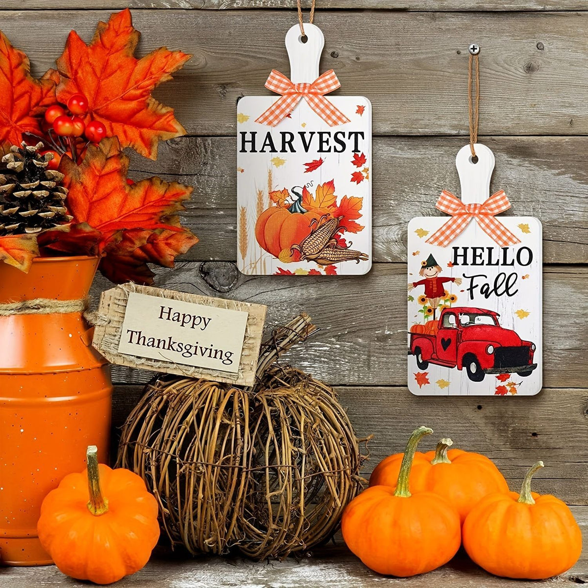 Pack of 3 Fall Decorating Supplies Thanksgiving Wooden Door Sign Hanging Autumn Wooden Hanging Home Decorations