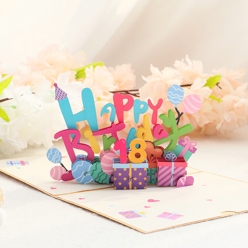 Birthday 3D Greeting Card, Colorful Birthday, Handmade, Creative, Blessing Message Can be Inserted, Digital Card, Birthday Party Greeting Card, 2 Sets