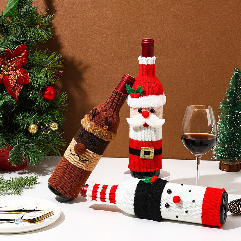 Christmas Decoration Wine Bottle Cover Cartoon Knitting Old Man Snowman Wine Cover Christmas Restaurant Atmosphere Decoration Dress Up