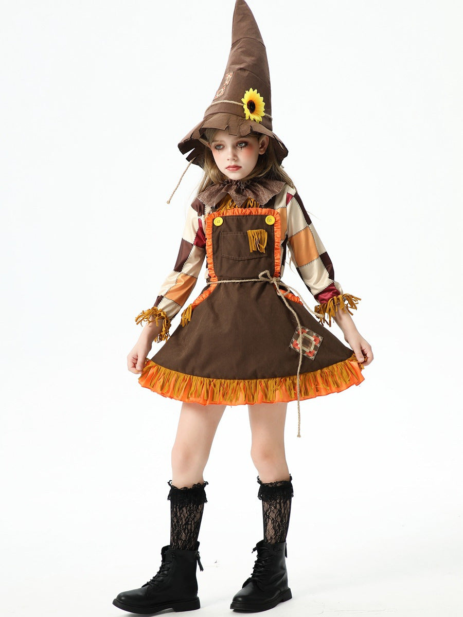 Halloween Childrens Costume Pumpkin Costume Scarecrow Robin Hood Farm Ranch Dress Up Girls Dresses