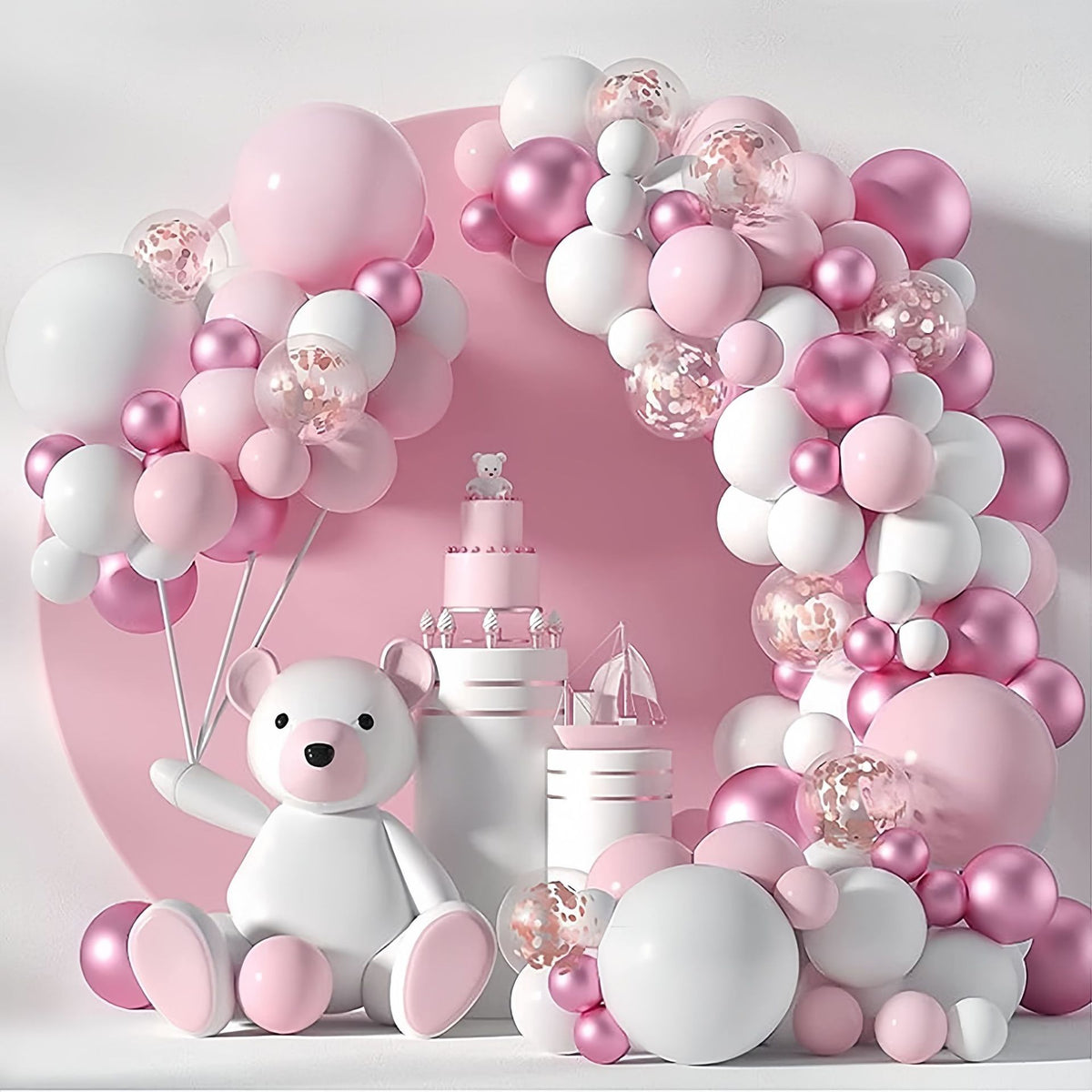 Pink Silver White Birthday Balloon Chain Set Birthday Scene Decoration Supplies Wedding Party Opening Decoration Balloons