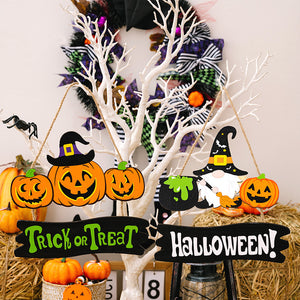 Halloween Trick or Treat Pumpkin Wood Hanging Sign Decor for Home, Indoor, Table, Party Supplies, Office, Wall Door Window Decor (Hanging Sign)