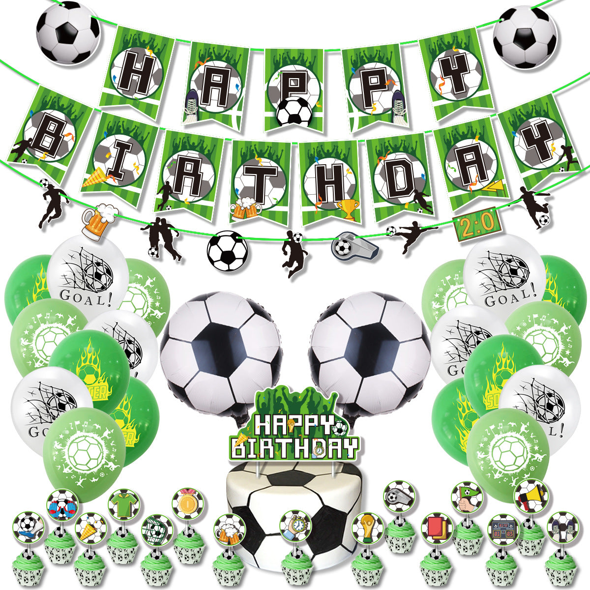 Soccer Theme Birthday Balloon Pull Flag Cake Flag Insertion Party Set Arrangement Supplies Decoration 43 Pcs