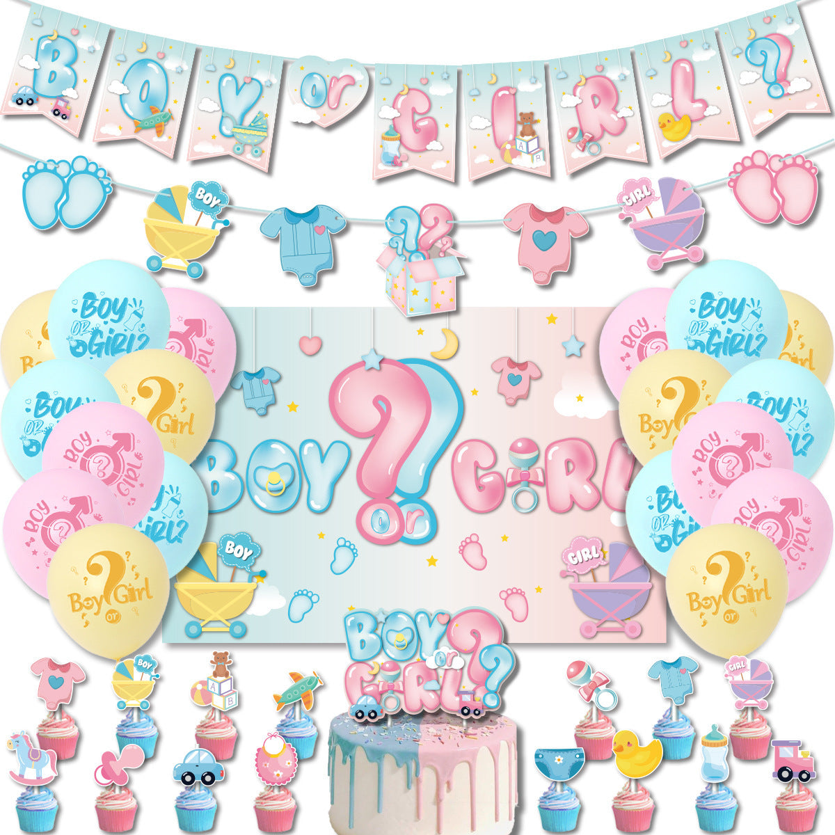 Gender Reveal Party Tableware Set For Boys Girls Decoration