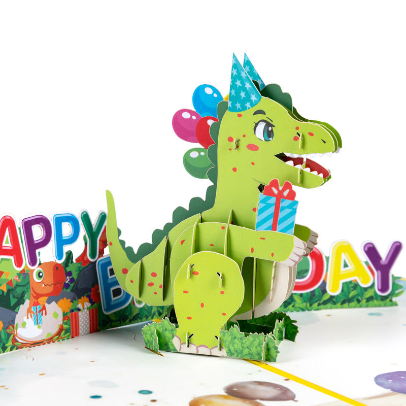 Dinosaur Birthday Pop Up Cards, 8×6” - 3D Cubic Pop Up Greeting Cards, Birthday Cards for Son, Cute and Creative Birthday Party Cards, Includes Envelopes and Small Cards, 2 Sets