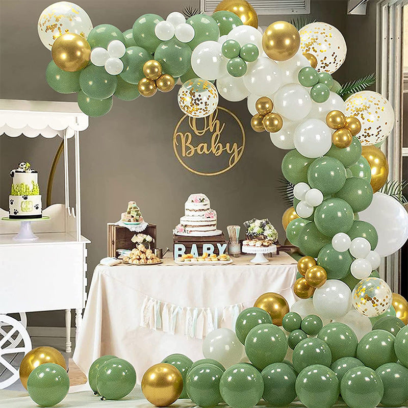 Gold Green White Balloon Set Party Scene Decoration Birthday