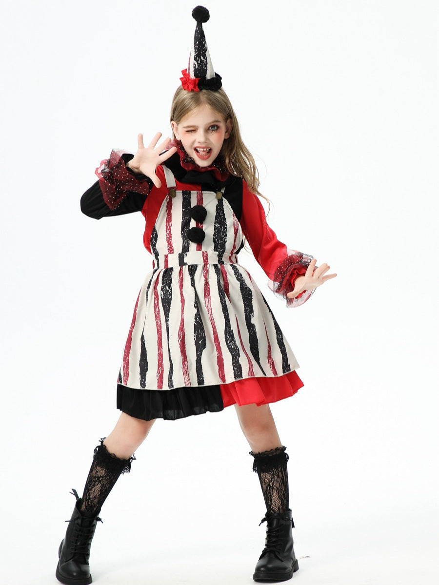 Halloween Kids Costumes Spooky Dress Up Costumes Scary Doll Broken Souls Clown Stage Performance Dresses for Girls