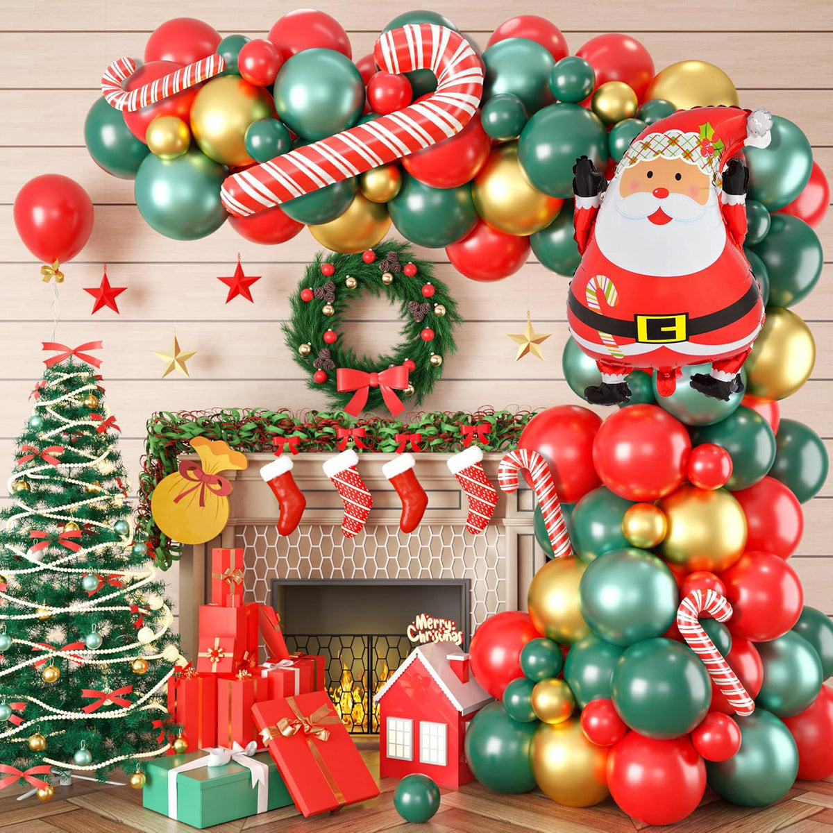 Christmas Wreath Balloon Arch Set Elderly Walking Stick Aluminum Balloon Christmas Party Decoration