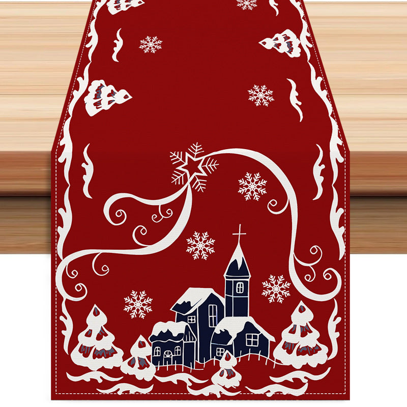 Christmas Table Flags Christmas Snowflake Linen Tablecloth Party Party Table Decoration Tablecloth Pads