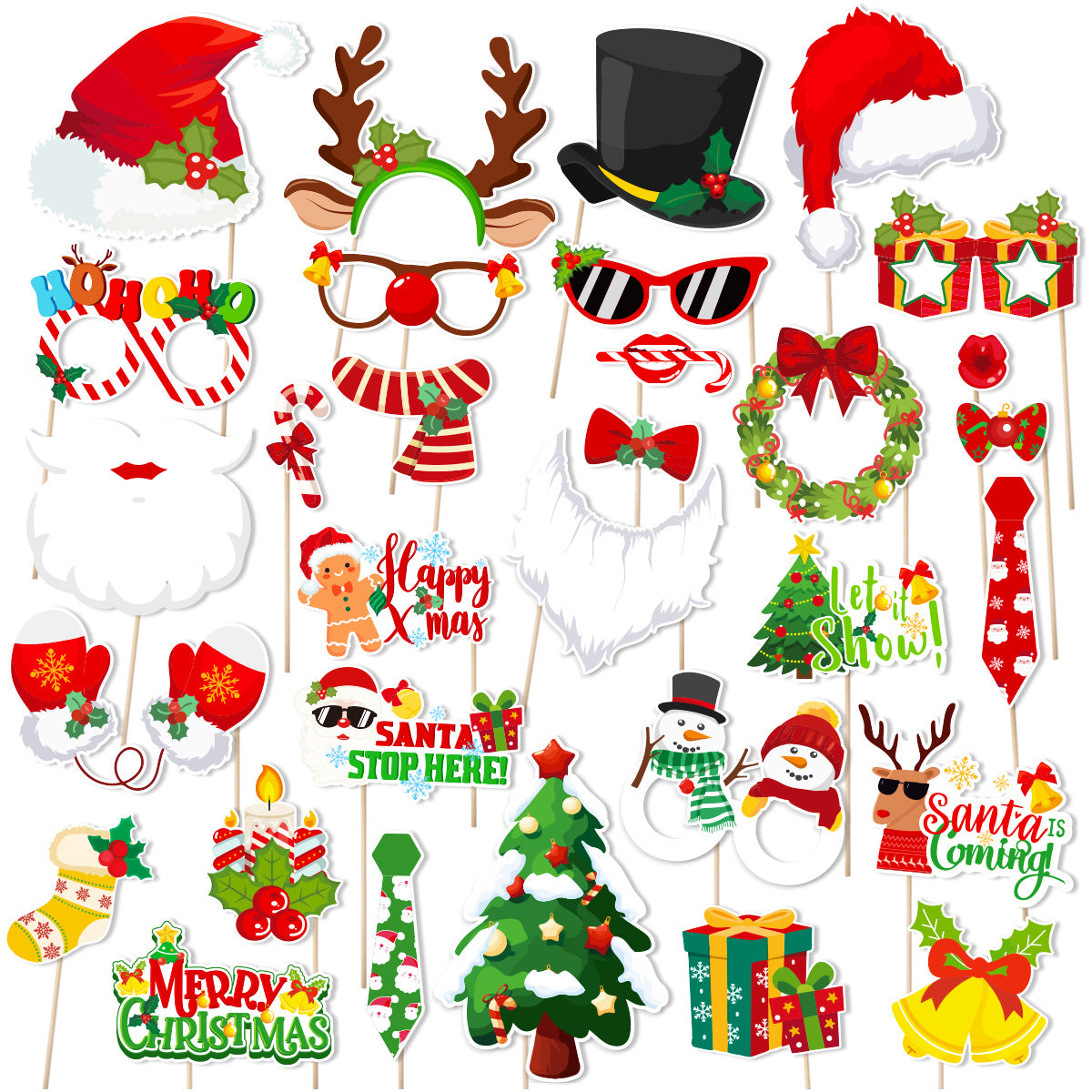 Christmas Spooky Photo Props Christmas Hat Glasses Party Dress Up Supplies 30 Pcs