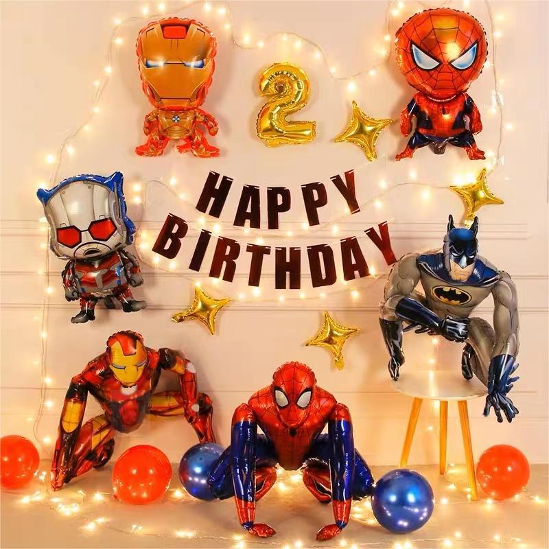 Aluminum Film Balloon Marvel 3D Spider-Man Iron Man Batman Birthday Party Decoration Atmosphere Set Scene Layout.