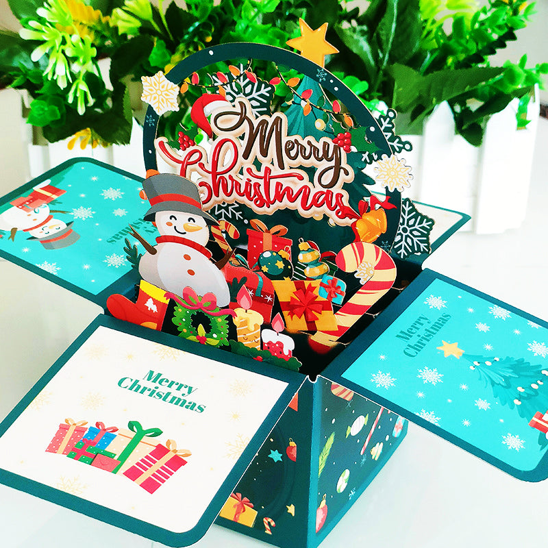 Creative Christmas 3D Box Greeting Card New Year Wishes Card