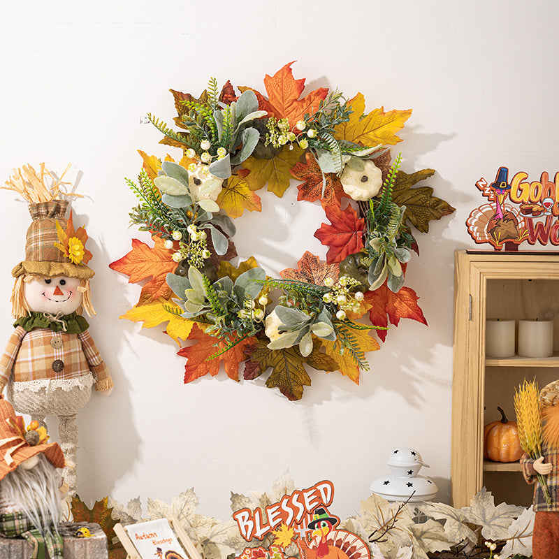 Thanksgiving Decorating Supplies Fall Front Door Hanging Wreath Harvest Season Green and White Pumpkin Vine Wreath Wreaths