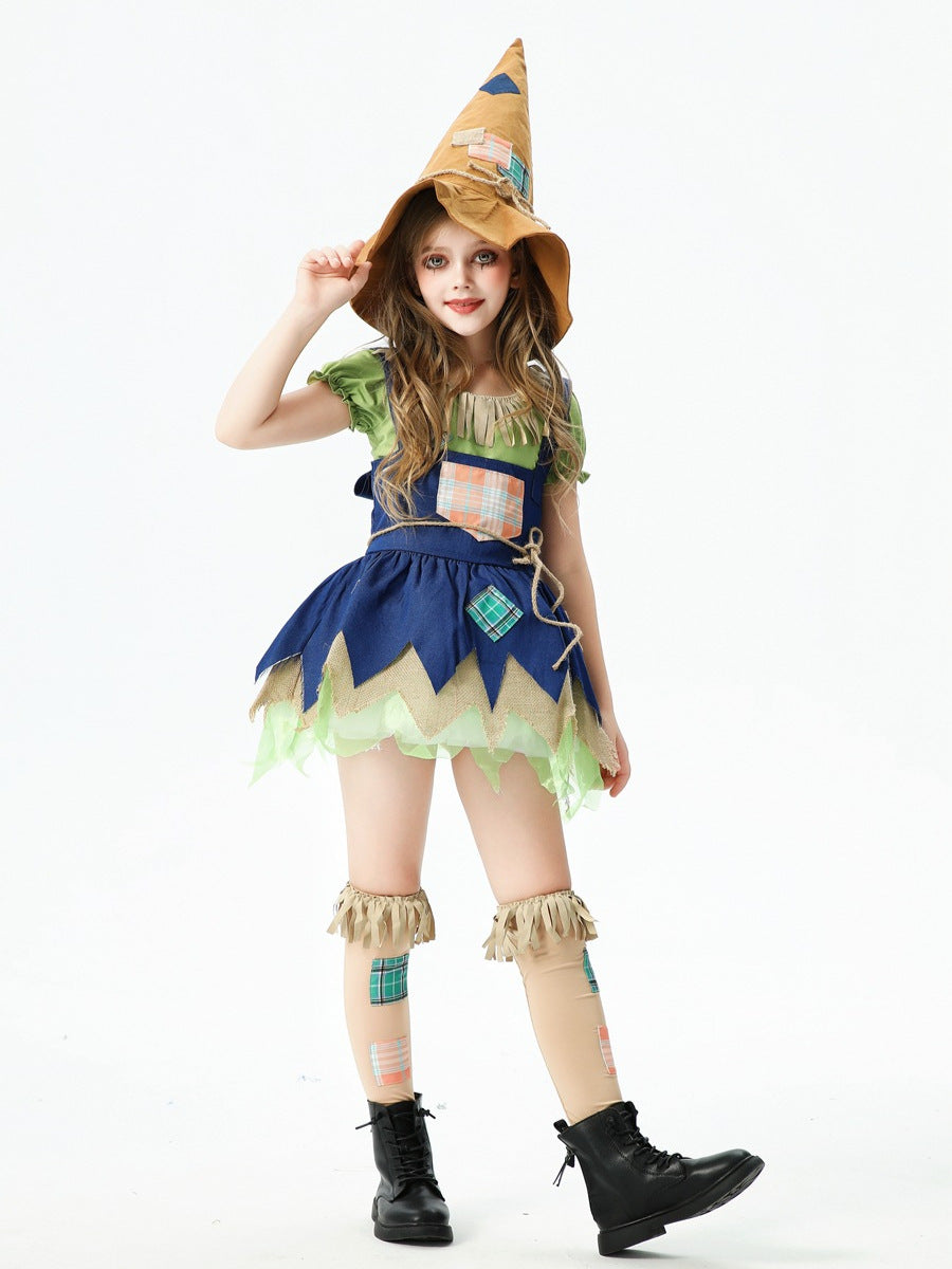 Halloween Children's Costumes Scarecrow Field Farm Dress Up Girls Dress Witch Stage Performance Costumes