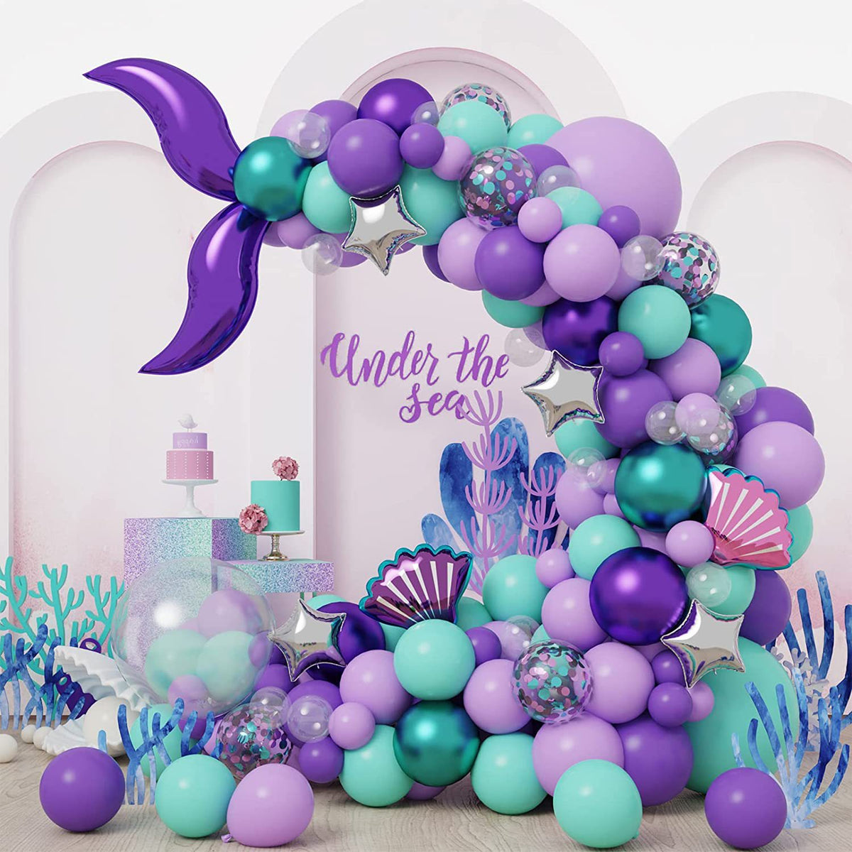 Purple Mermaid Theme Birthday Balloon Package Party Decoration Balloon Arch