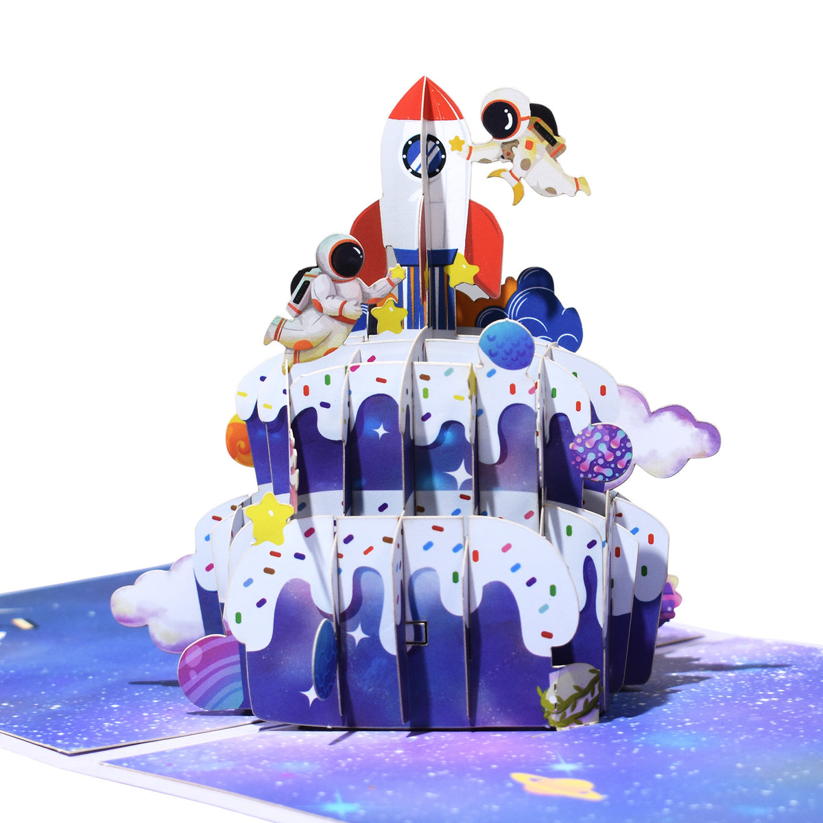 Outer Space Pop Up Birthday Card,3D Birthday Popup Cards,Birthday Cake Funny Postcards Pop Up Greeting Cards,Pop Up Birthday Cards for Women Men 2 Sets (Birthday Cake - Rockets and Astronauts)