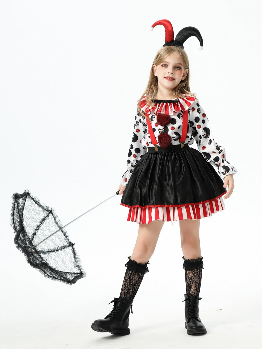 Halloween Childrens Costumes Circus Scary Doll Joker Costumes Spooky Dress Up Stage Performance Costumes