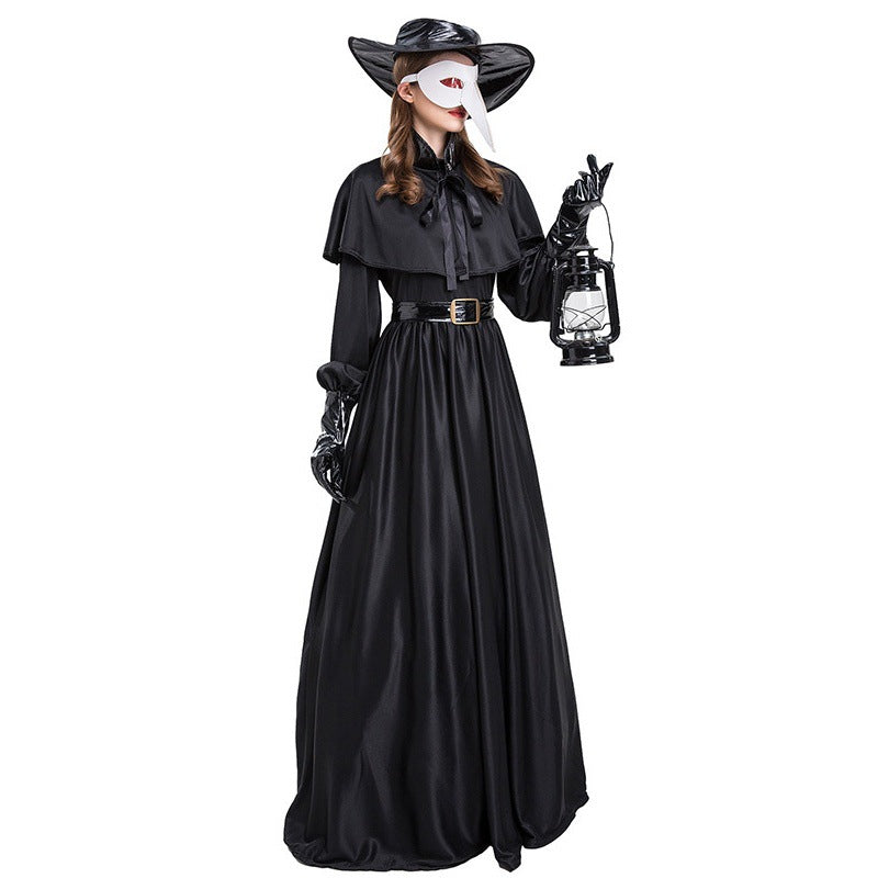 Halloween Adult Medieval Steampunk Style European and American Style Plague Doctor Costume Raven Long Beak Birdman Costume Half Face Mask Model